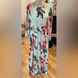 2xl mint floral long sleeve maxi dress with pockets
